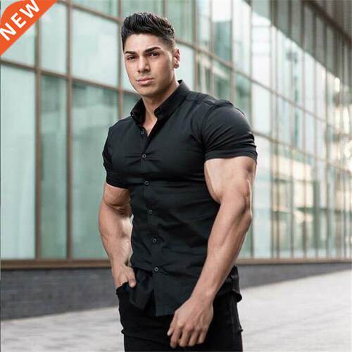 Summer Fashion Short Sleeve Shirt Men Super Slim Fit Male Ca