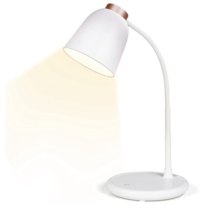 Dimmable White Desk Lamp With Press Control, Rechargeable