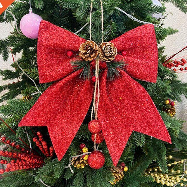 2 pieces merry christmas bowknot xmas sequins garland orname