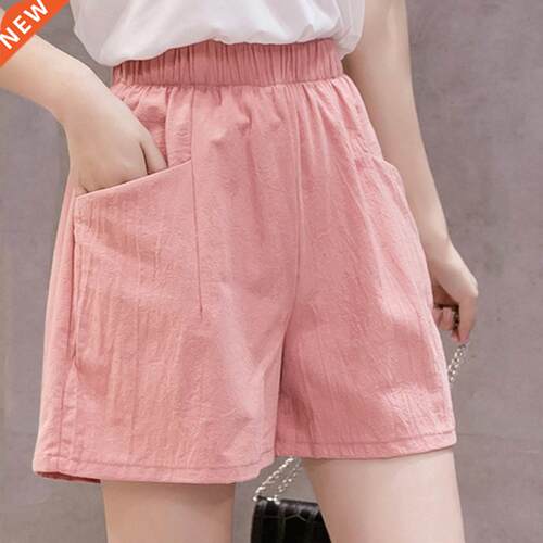 Woman's short high waist Linen Loose Casual thin shorts