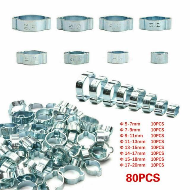 80Pcss/set 5-20mm Double Ear Clamp Fuel Oil Water Hose Clip图片