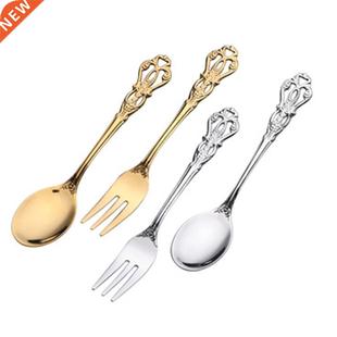 1 Pair Vintage Gold Spoons Fork Cutlery Set Stainless Steel