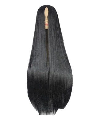 Fei-Show Black Wig 100CM/40 Inches Synthetic Heat Resistant