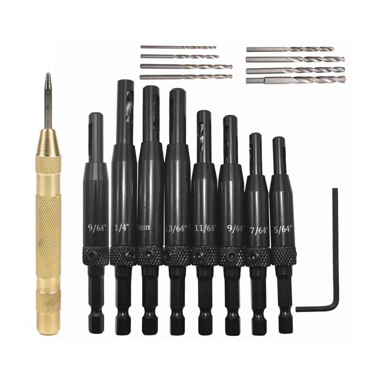 18Pcs/Set Self-Centering Hinge Tapper Core Drill Bit Set for