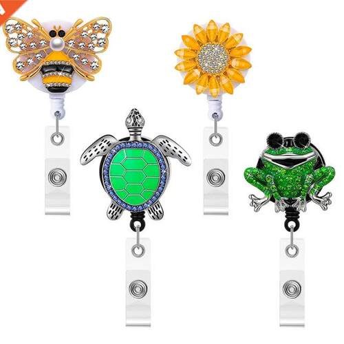 4Pcs Retractable Badge Reel Cute Animals Badge Holder Bling