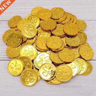 100pcs St Patricks Day Coins Lucky Green Shamrock Coins Fan