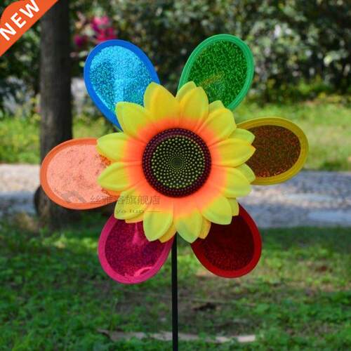 Colorful Sequins Sunflower Windmill Wind Spinner Home Garden