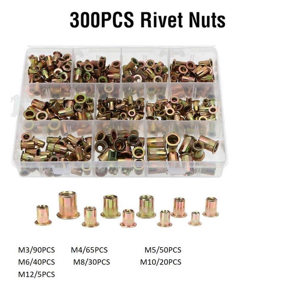 300PCS Flat Head Rivet Nut Sets M3 M4 M5 M6 M8 M10 M12 Carbo