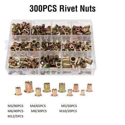 300PCS Flat Head Rivet Nut Sets M3 M4 M5 M6 M8 M10 M12 Carbo
