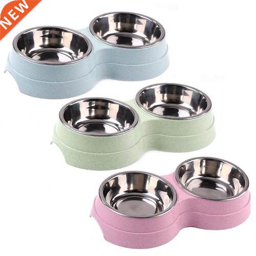 Pet Dog Duble Bowl Kitten Food Water Feefer Stainless Steel