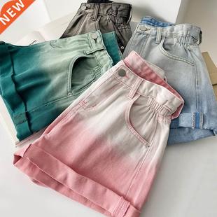 Vintage Gradient Denim Shorts Women 2021 Summer High Waist S