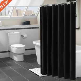 Modern Black Shower Curtains Waterproof Fabric Solid Color B