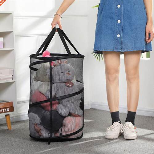 Transparent Mesh Folding Laundry Basket Home Portable Storag