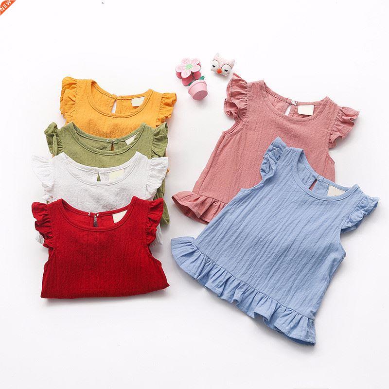 12M-7Y Girls T-shirt Sand Washed Linen Cotton Sleeveless Bab
