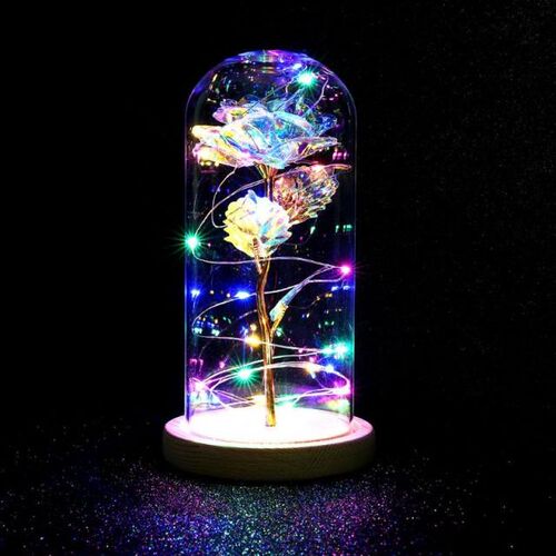 Rose in a Glass Dome Cover LED Night Light Lamp Luxury Weddi