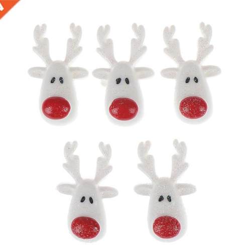 5pcs 18x30mm Chrstmas Whte Rendeer Resn Flatback Cabocho