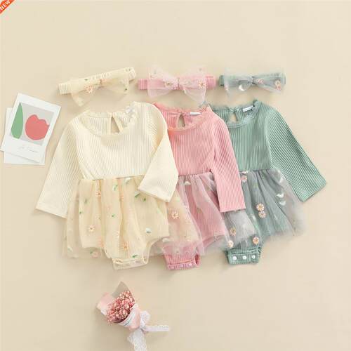 0-18M Baby Girls 2Pcs Fall Outfits Long Sleeve Rib Knit Romp