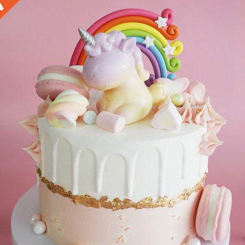 Heart Rainbow Cloud Cake Toppers Pompom Decor for Wedding Bi