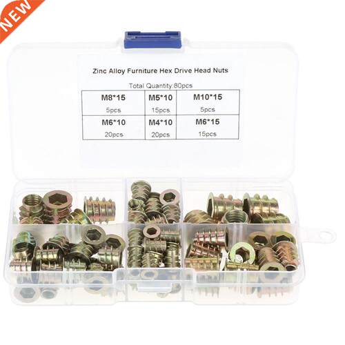 80pcs M4/M5/M6/M8/M10 Screw-in Type Hex Drive Threaded Furni