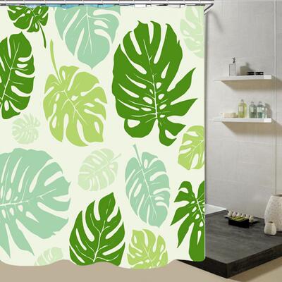 Nordic Style Print Polyester Shower Curtain Green Leaves Pla