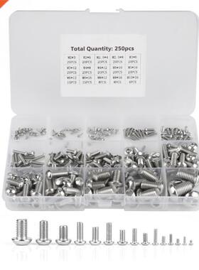 250pcs M2 M2.5 M3 M4 M5 M6 M8 M10 Machne Screws Set for La
