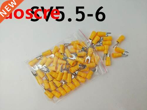 50pcs/lot SV5.5-6 Insulated Fork Wire Splice Connector Coppe