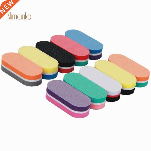 10Pcs Colorful Mini Oval Nail Sandpaper File Sponge Nail Bu