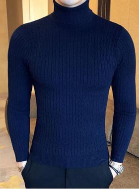 2022 Korean Slim Solid Color Turtleneck Sweater Mens Winter