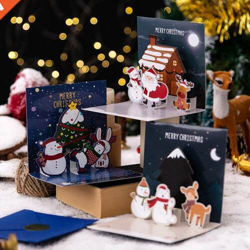 1PC D Pop Up Greeting Cards With Envelope Friend Family Ble