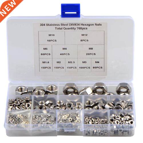 768PCS Hex Hexagon Nuts Assortment Kit M2 M2.5 M3 M4 M5 M6 M