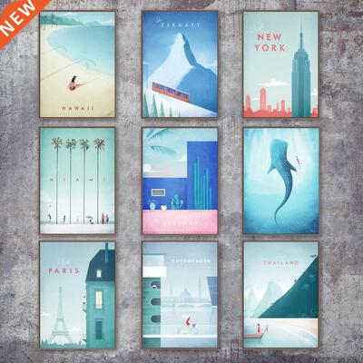 Cartoon Cty New York Pars London Morocco Wall Art Canvas
