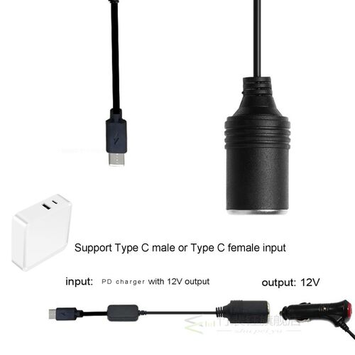 USB C PD Female Type C Male to 12V C Power Socket Step Up