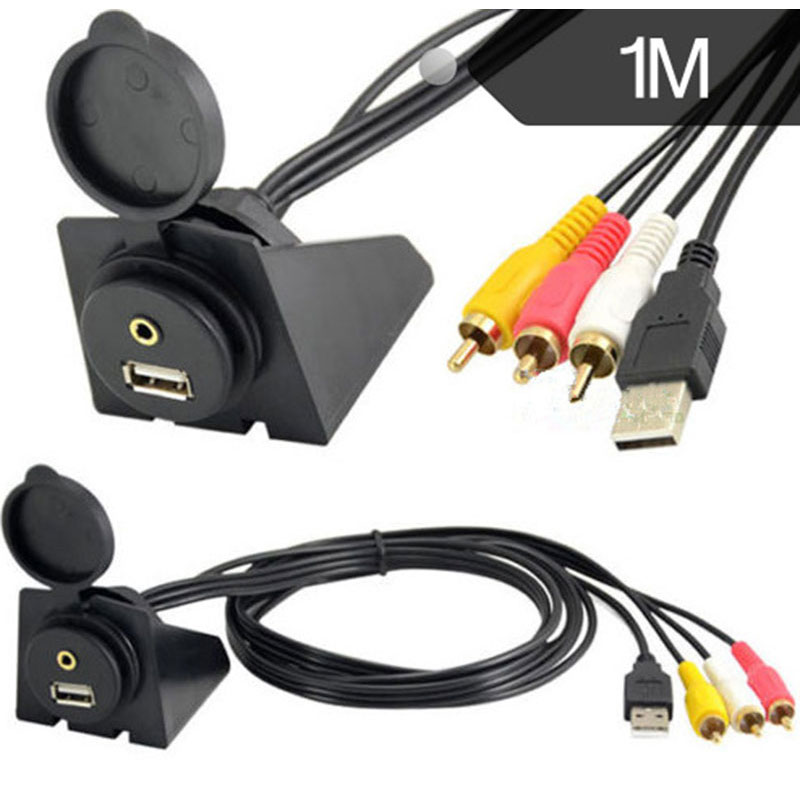 1m 2m 3.5mm/RCA USB Extension Cable AudioVideo Flush Mount