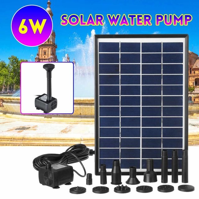 6W Solar Power Panel Water Pump 500L/H Garden Landscape Floa