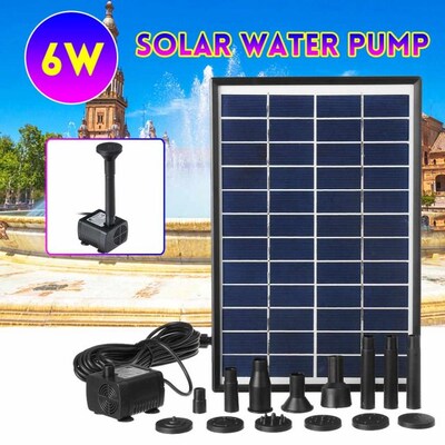 6W Solar Power Panel Water Pump 500L/H Garden Landscape Floa