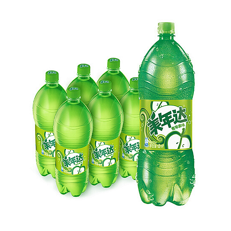 美年达苹果味汽水碳酸饮料2L*6瓶大瓶整箱百事可乐家庭装年货饮品