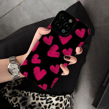 手绘玫红爱心适用华为nova15 15 pro手机壳9 8 7 6 pro nova 9se新款nova12 4e 3i 7se创意保护套硅胶女高级