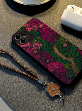 适用oppoa96/a93s/a92s/a94/a56手机壳A5少女A6硅胶a55s创意个性皮纹全包防摔保护套挂绳潮新款油画紫色花园