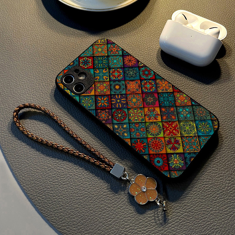 彩色图腾新款适用vivox80pro/x70pro+/x60 x50x23幻彩X21手机壳x30硅胶x27创意个性皮革纹防摔保护套挂绳潮牌