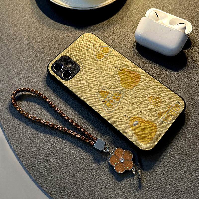 适用vivos20 s30 s18pro/s17e/s12/s10/s19/手机壳s15硅胶s16创意个性皮革纹防摔保护套挂绳新款油画黄色梨子