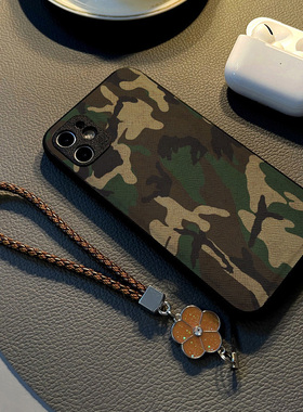 涂鸦军绿迷彩适用vivoiqooneo6se/neo5活力版10pro/9/8/7手机壳z5女z1硅胶创意个性皮革纹防摔保护套挂绳潮牌