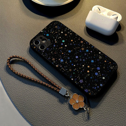 适用opporeno15 13 12 pro 10/7/6pro/9/14手机壳reno11硅胶8创意个性皮纹防摔保护套挂绳潮新款梦幻黑底星星