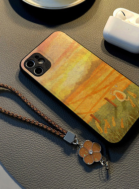 适用小米红米note13 12pro 11t/11/10手机壳硅胶创意note14 pro皮纹全包防摔软保护套女挂绳新款黄色秋日猫咪