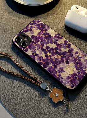 适用vivox300 x200 x100 x90 x80 pro/x70pro/x60手机壳硅胶创意皮纹防摔软壳保护套女挂绳新款紫色水彩花朵
