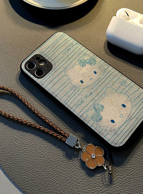 适用小米红米note13 12pro 11t/11/10手机壳硅胶创意note14 pro皮纹全包防摔软保护套女挂绳新款蓝色线条猫咪