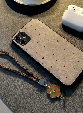 适用华为nova12 pro/nova14 9/7se/6手机壳nova11女15硅胶5ipro创意皮革纹防摔软保护套挂绳新款点缀红色爱心