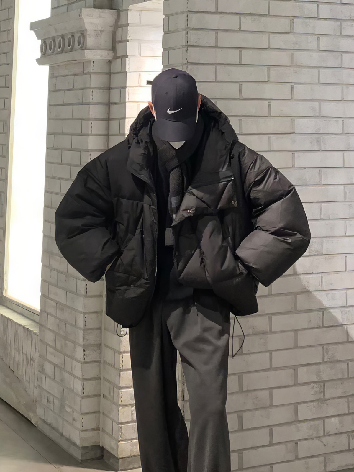 WHITE AND GRAY HOODED THICKENED LOOSE BREAD COTTON JACKET MENS AUTUMN AND WINTER NEW TREND SIMPLE SHORT COTTON JACKET