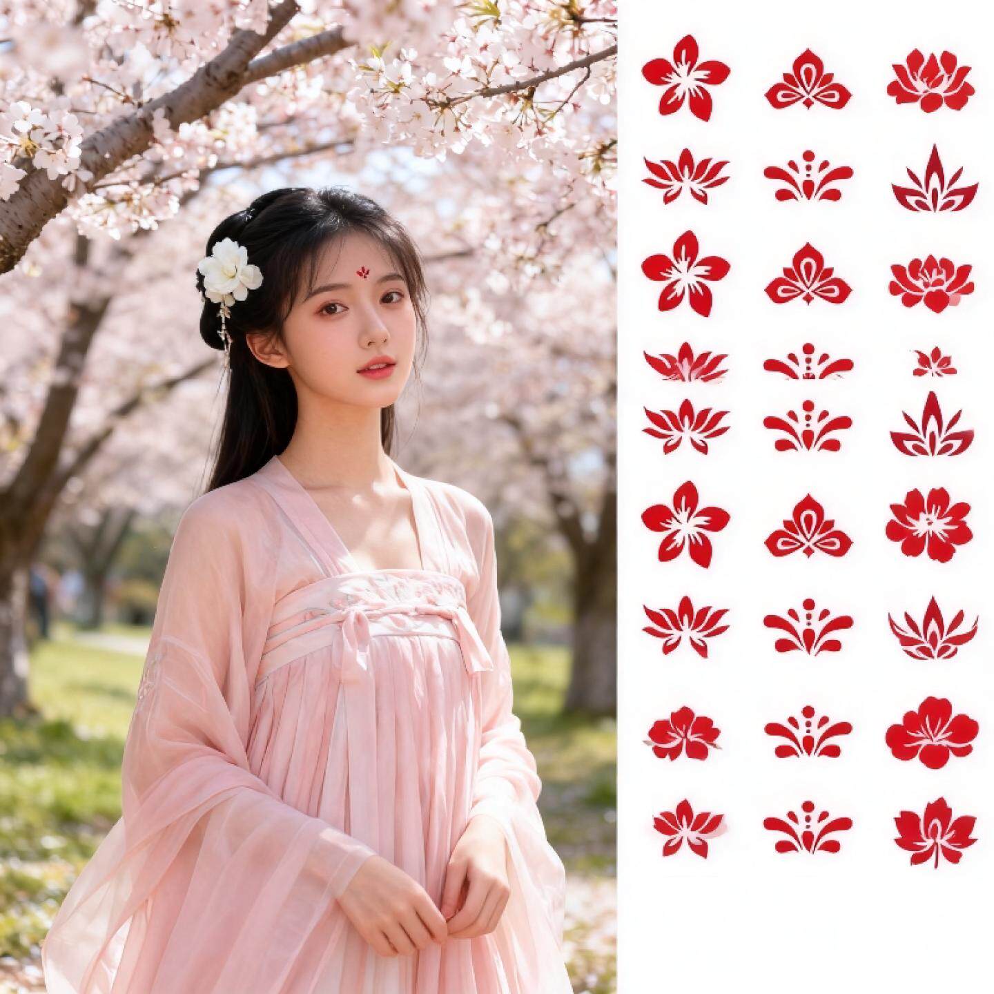 儿童花钿眉心贴女孩宝宝额头印花纹身成人汉服古装美人贴纸古风