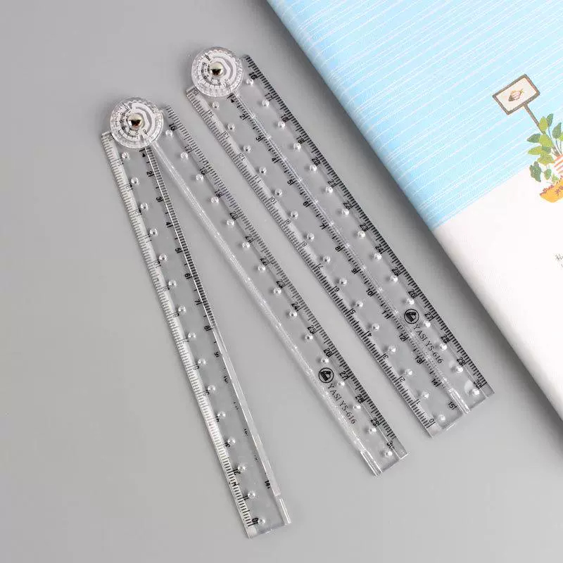 尺子绘图量角器创意透明亚克力简约折叠尺直尺塑料尺刻度尺