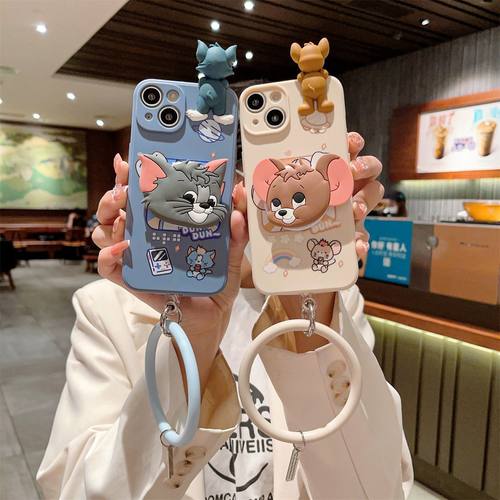 适用于小米8手机壳女新款mi8ud猫和老鼠mi9肥宅水汤姆猫9pro带手环mi10杰瑞鼠镜子支架10pro防摔miui11保护套